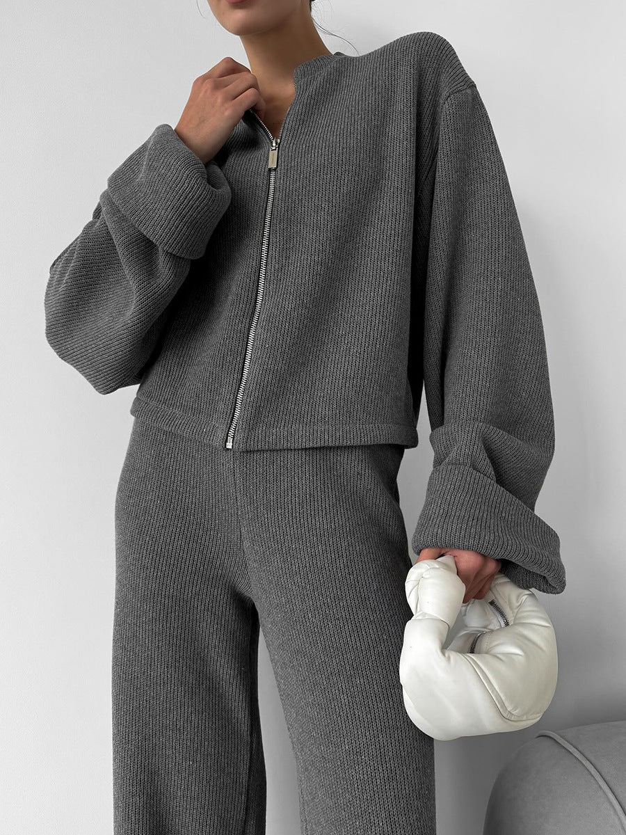 Exporse™  Knit Long Sleeve Wide Leg Pants Set