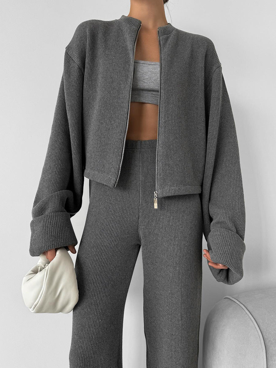 Exporse™  Knit Long Sleeve Wide Leg Pants Set