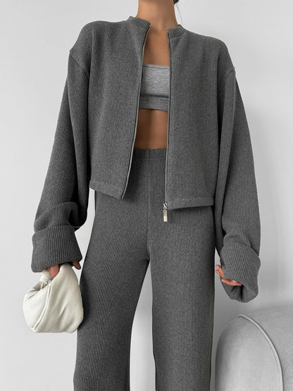 Exporse™  Knit Long Sleeve Wide Leg Pants Set