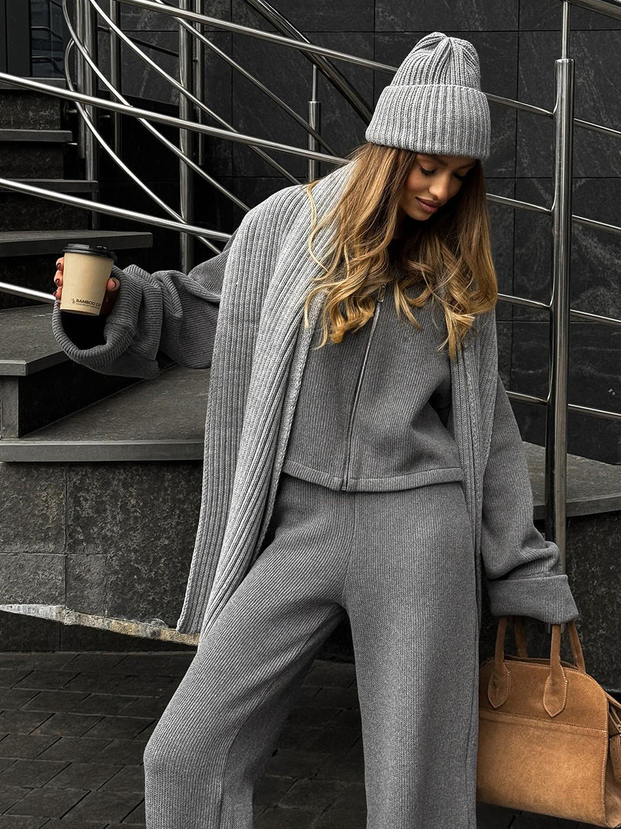 Exporse™  Knit Long Sleeve Wide Leg Pants Set