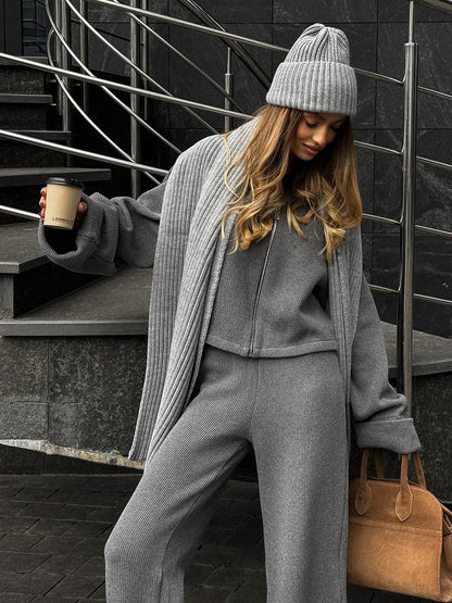 Exporse™  Knit Long Sleeve Wide Leg Pants Set