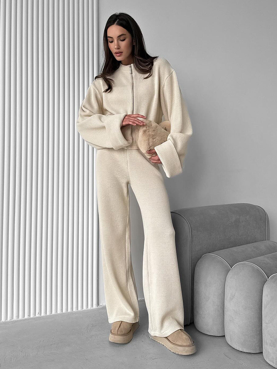 Exporse™  Knit Long Sleeve Wide Leg Pants Set