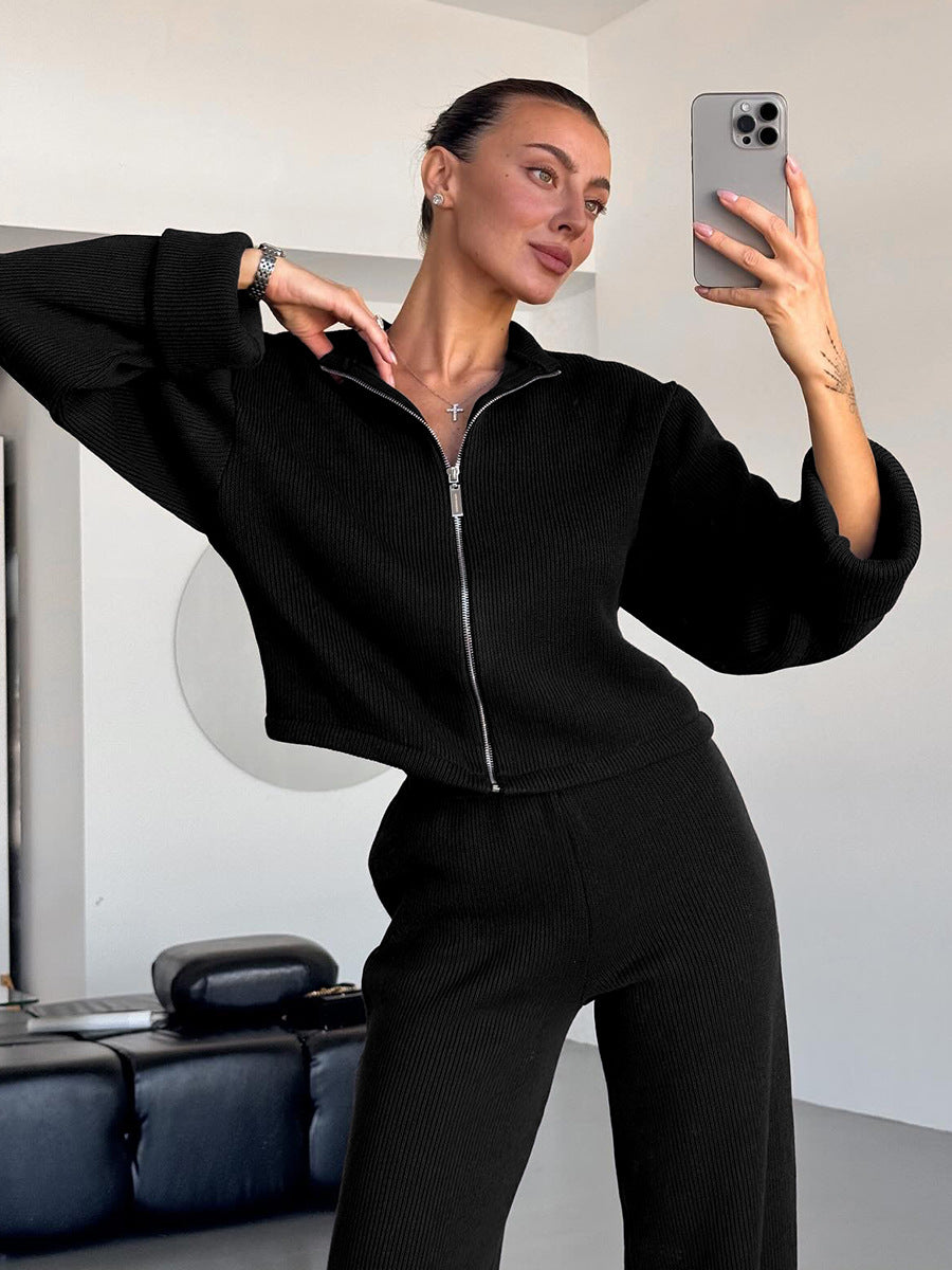 Exporse™  Knit Long Sleeve Wide Leg Pants Set