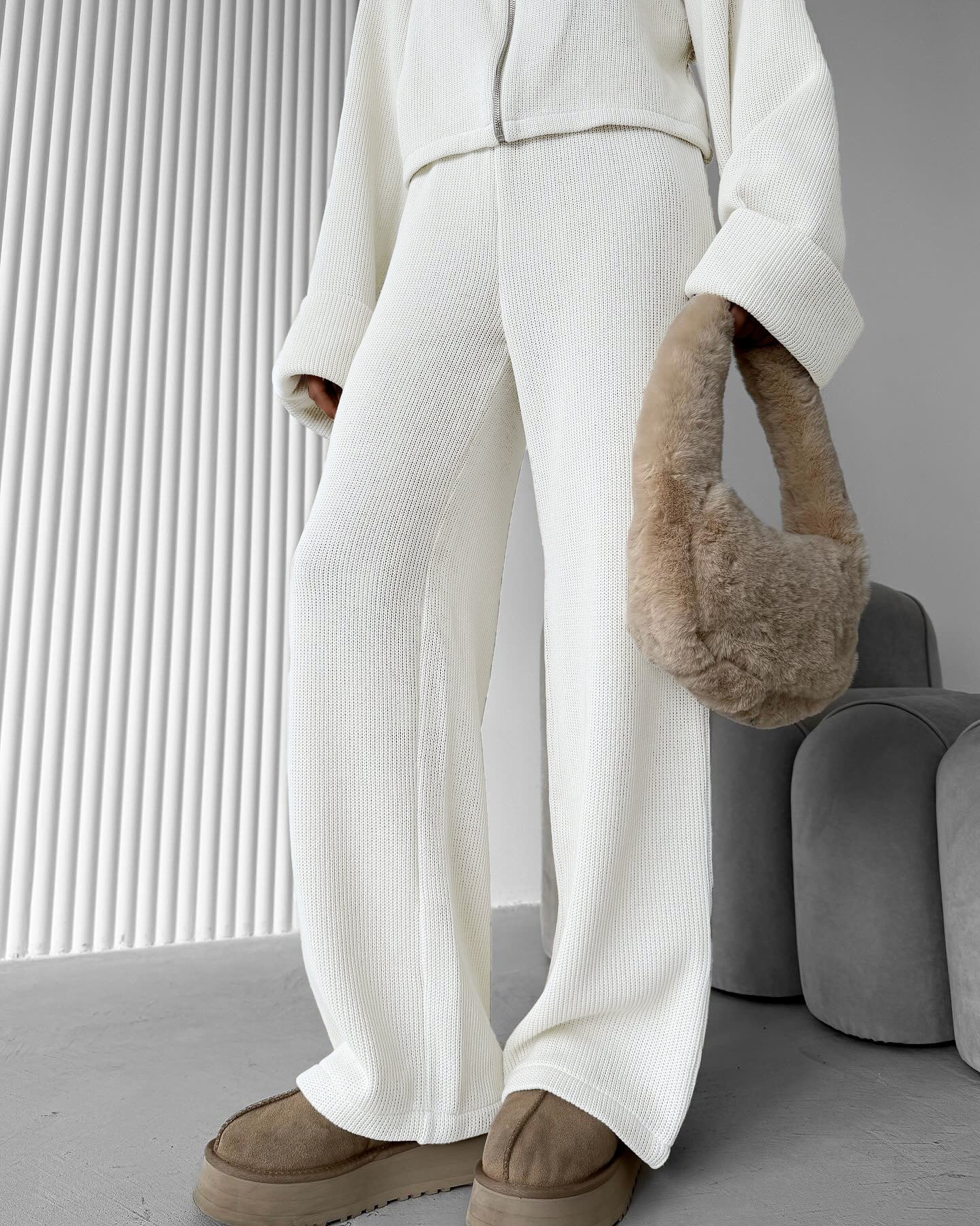 Exporse™  Knit Long Sleeve Wide Leg Pants Set