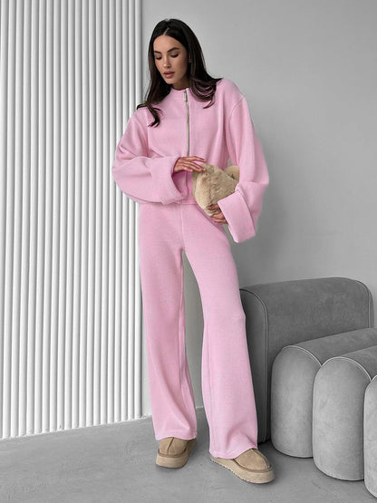 Exporse™  Knit Long Sleeve Wide Leg Pants Set
