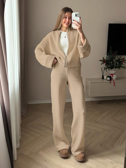 Exporse™  Knit Long Sleeve Wide Leg Pants Set