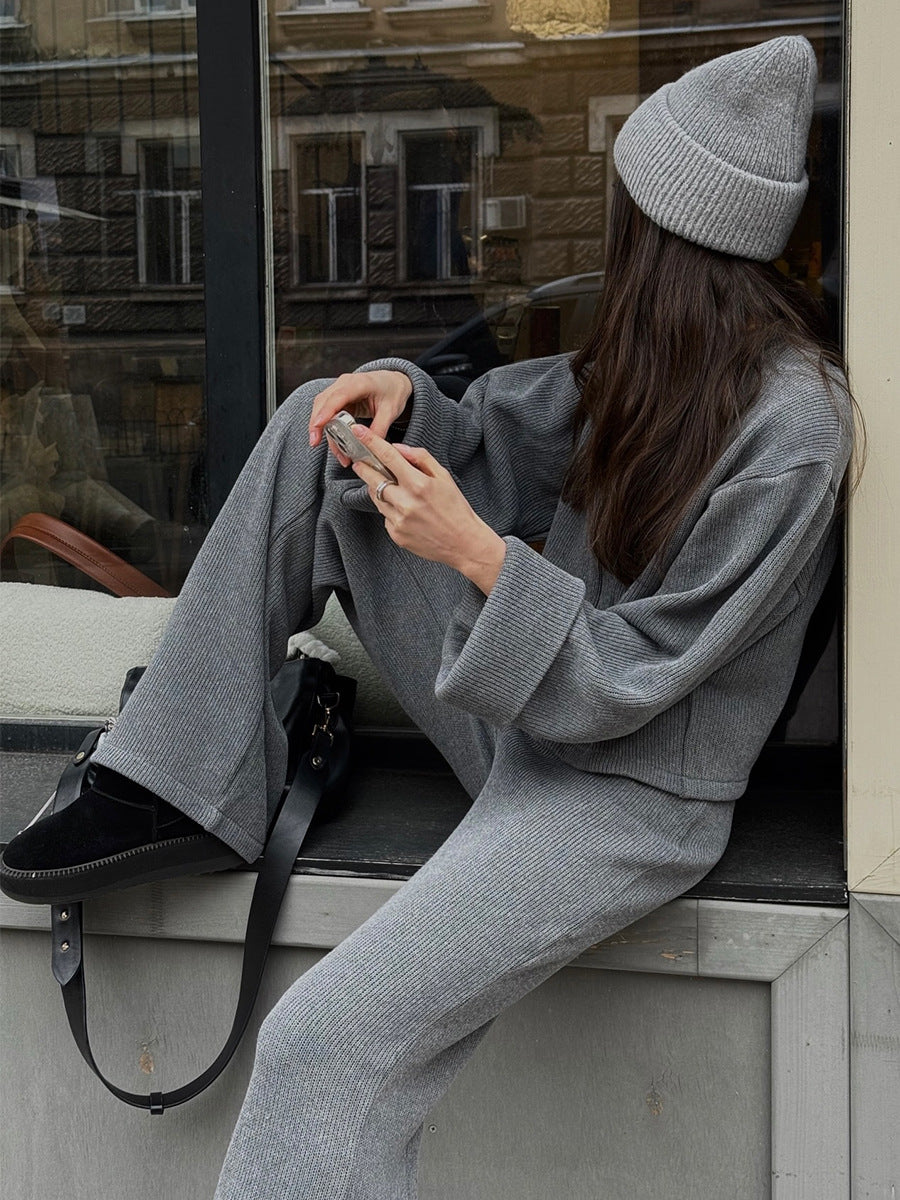 Exporse™  Knit Long Sleeve Wide Leg Pants Set