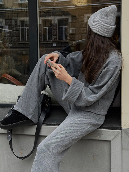 Exporse™  Knit Long Sleeve Wide Leg Pants Set