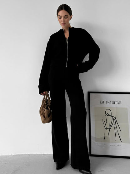Exporse™  Knit Long Sleeve Wide Leg Pants Set