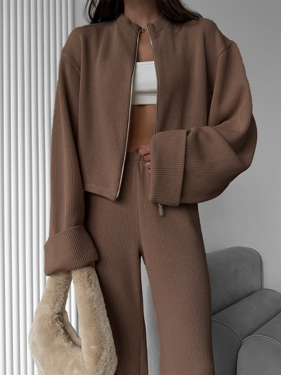 Exporse™  Knit Long Sleeve Wide Leg Pants Set