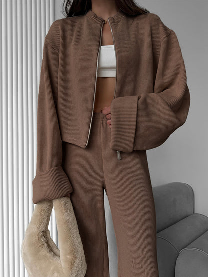 Exporse™  Knit Long Sleeve Wide Leg Pants Set
