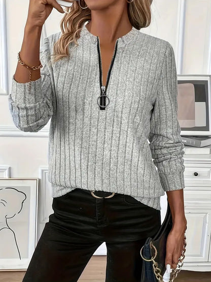 Exporse™ Women's Ribbed Knit Zipper Top